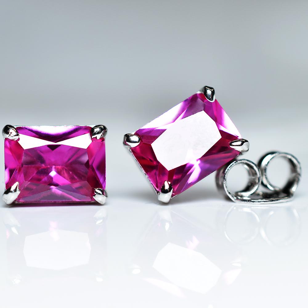 Natural Pink Ruby Earrings 11.10 Ct Pair CERTIFIED Emerald Cut Pair For Gift