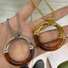 Splicing Amber Pendant Necklace Long Chain Minimalist Necklace Circle Pendant Necklace  Casual Wear