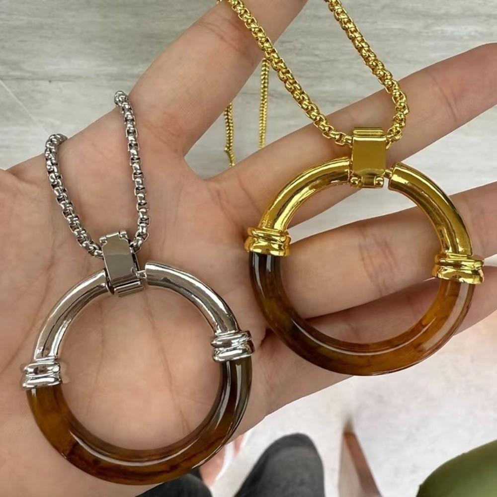 Splicing Amber Pendant Necklace Long Chain Minimalist Necklace Circle Pendant Necklace  Casual Wear
