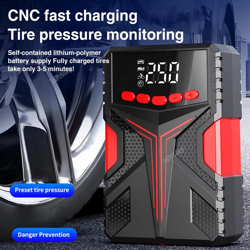 High Power 4 In 1 Car Emergency Starter Air Pump Mobile Power Lighting Portable Air Compressor Car Battery Jump Starter Start Car Tire Inflator