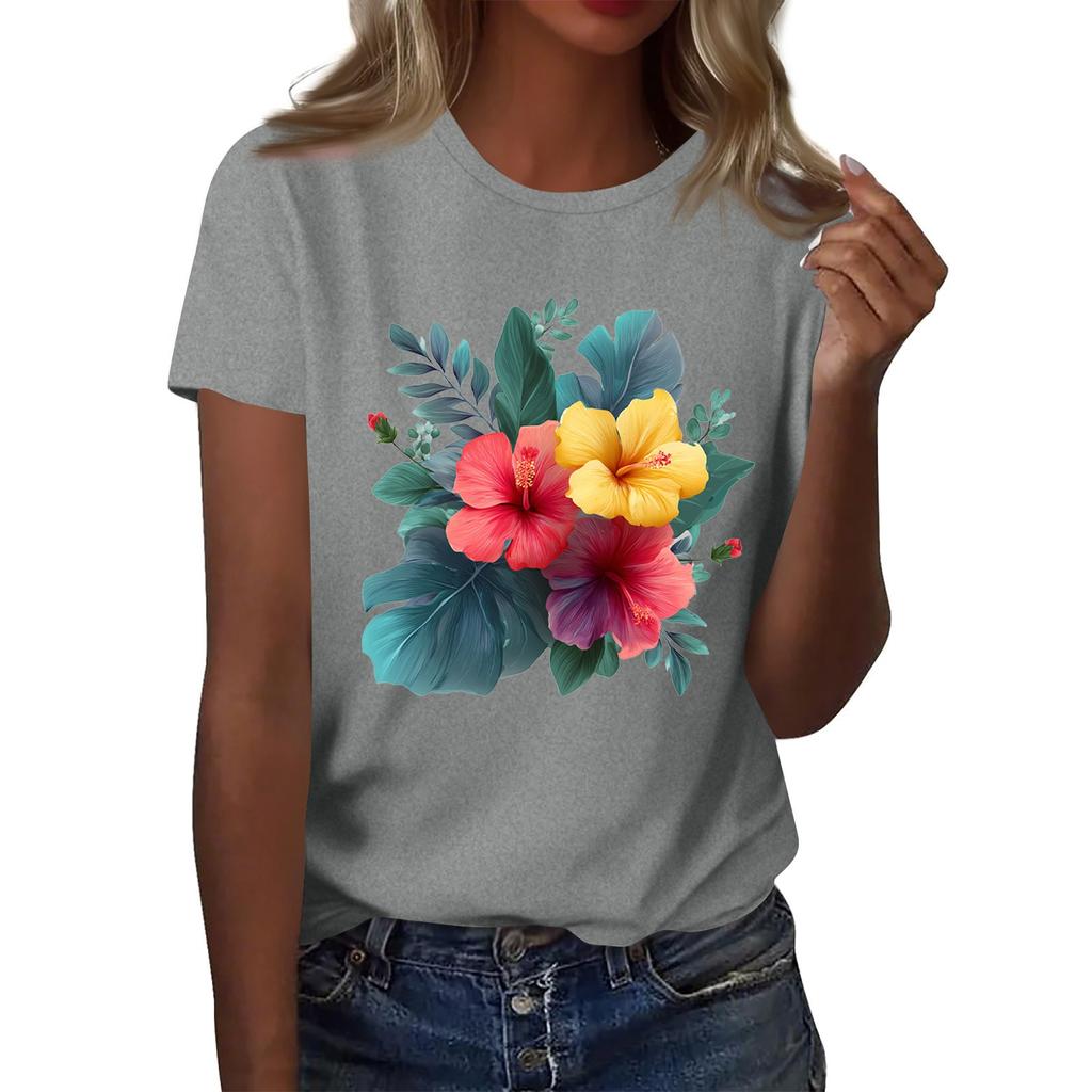 Women's Fashion Casual Printed Round Neck Short Sleeved T-Shirt Top T-Shirt Top Top