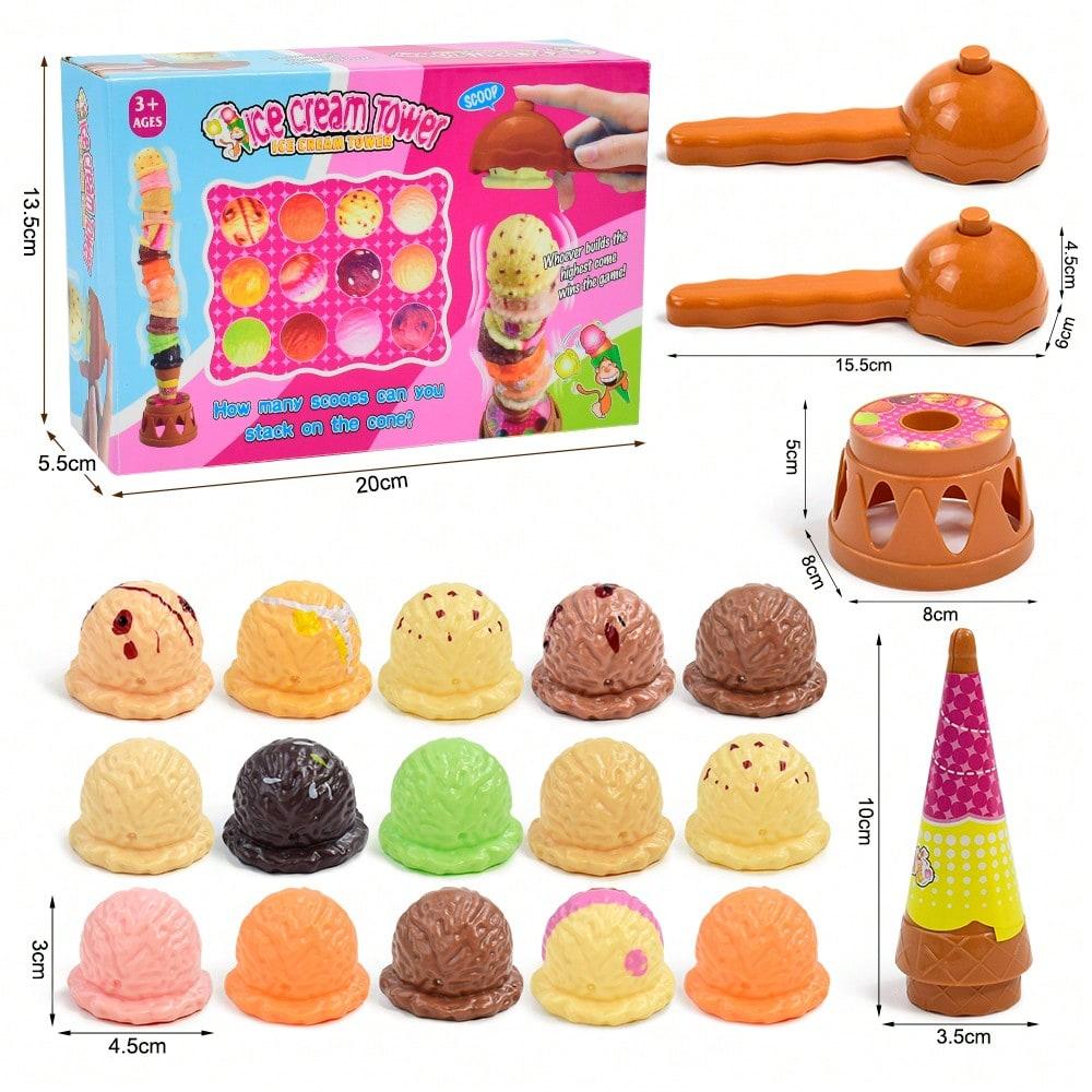 20 Piece Ice Cream Stacking Toys For Kids 3+, Montessori Sensory Play Set With Scoops,Cones,Pretend Kitchen Toys Develop Motor Skills,Vibrant Colors