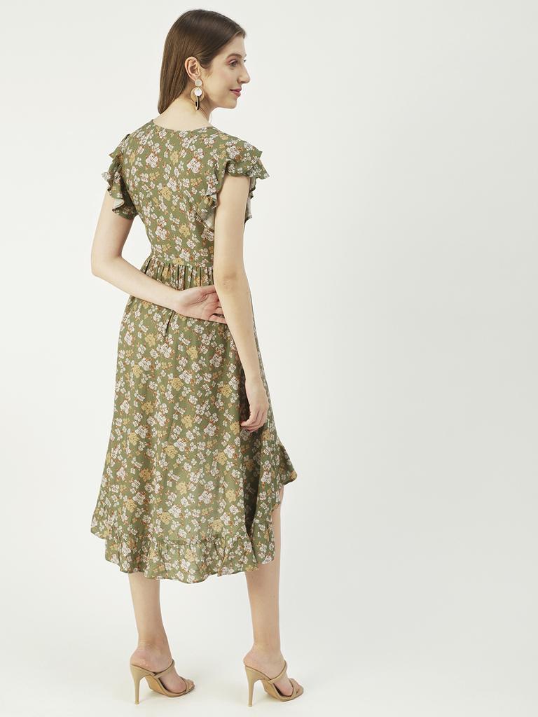 Moomaya Printed Viscose Front Slit Ruffle Dress, Summer Resort Wear Women