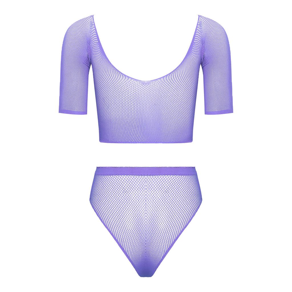 Sexy Women Lingerie Fishnet Top Briefs Set See Through Bikini Cover Couples Role Play Costume Tempting Outfit