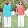 Mom's Summer Outfit T Shirt Lady's Set Two Piece Set Middle Aged Elderly Women's Summer Cotton Linen Short Sleeved