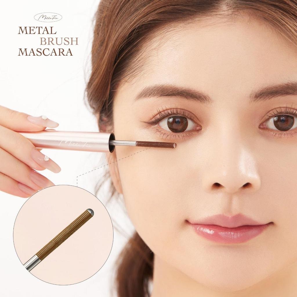 MilleFee Metal Brush Mascara Natural Eye Makeup Waterproof Long Curl Keeping (02 Brown) Ultra-Fine Oil-Based