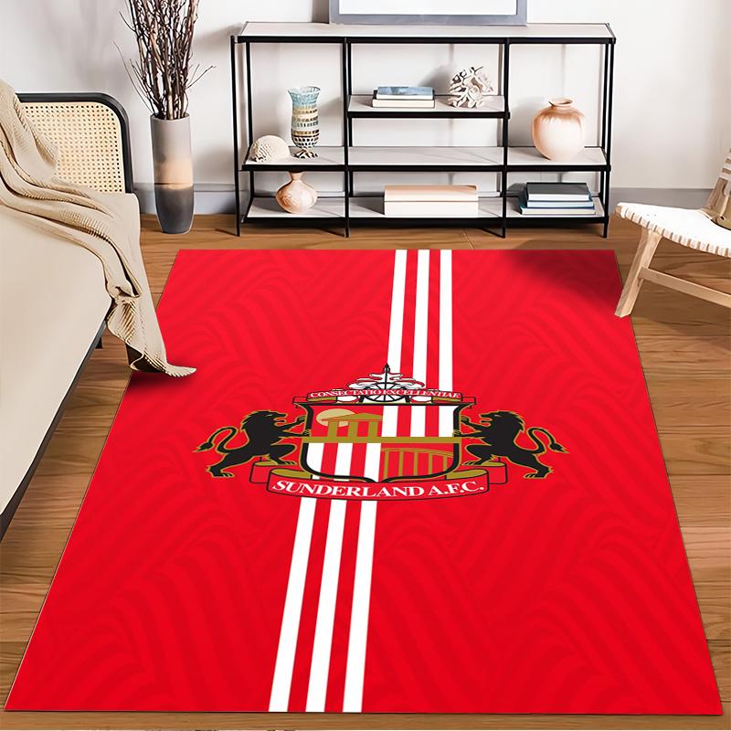 Red Rug with Sunderland A.F.C. Emblem Non-slip Rug Suitable for Living Room and Bedroom Sofas.