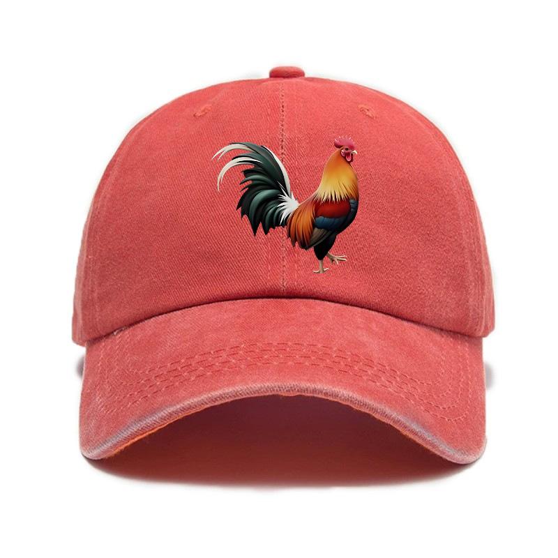 Rooster print washed distressed soft top baseball cap men and women outdoor hat