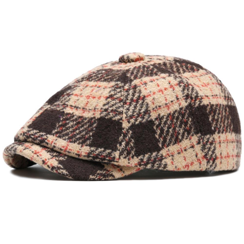 HT4488 Autumn Winter Plaid Beret Cap Vintage Artist Painter Beret Hat Adjustable Ivy Flat Cap Octagonal Hat Male Female Berets