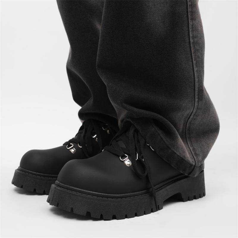 Men's Shoes New Carbon Black Mickey Derby Shoes Niche Original Tooling Thick Sole Heightening Big Head Casual Leather Shoes