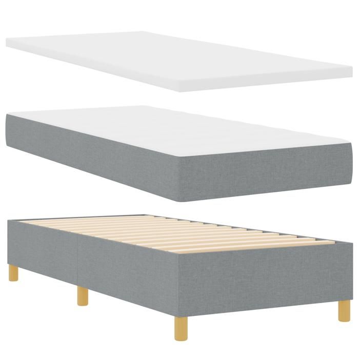 Lit à ressort vidaXL avec matelas et banc gris clair 100x200 cm en tissu 3344275