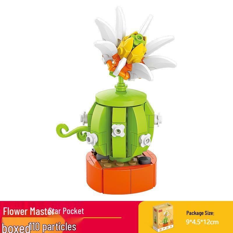 Lele Brothers Kids Educational Flower Pot Building Blocks Puzzle - Rose Model