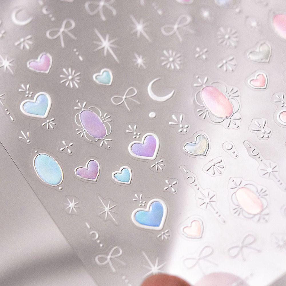 Steric Bowknot Nail Decals Dazzling Colorful Nail Decorations Sweet Heart Nail Stickers  DIY