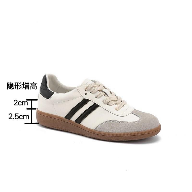 Inner height increase leather lace-up German training shoes women's 2025 spring new soft-soled sports and leisure board shoes retro white shoes