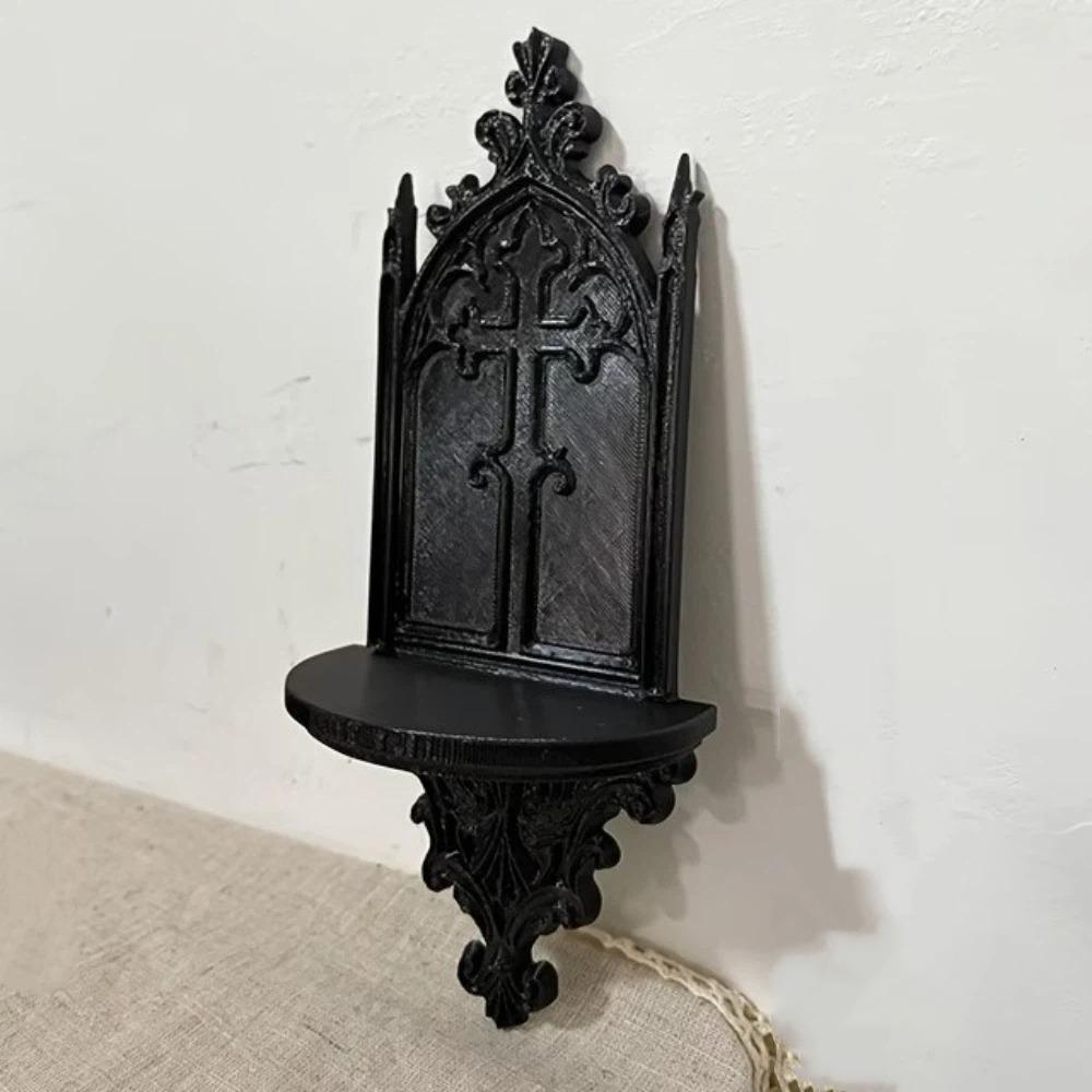 3D Printed Gothic Wall Shelf Dark Style Plastic Wall Mounted Candlestick Vintage Carved Wall Decorations Halloween Decor