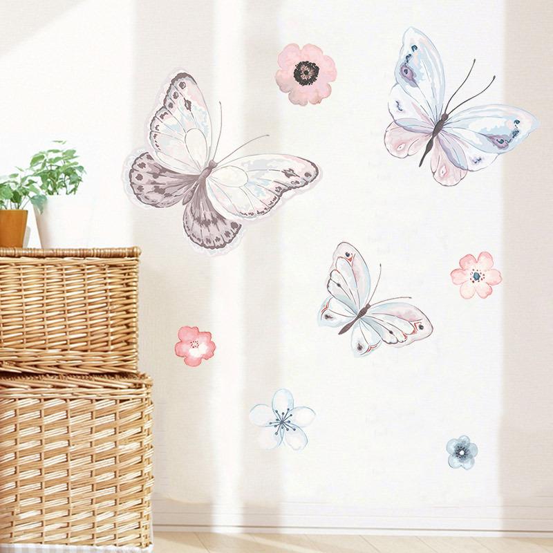 Vodotěsná samolepka na zeď s motýlky z okvětních lístků květin, samolepicí, odnímatelná, pro ložnici, obývací pokoj, domácí dekoraci, severský styl