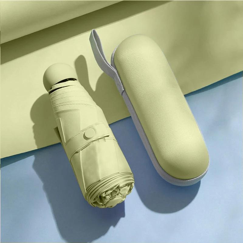 Skládací Přenosný Slunečník Pláštěnka Sluneční Stínidlo Sluneční Slitina Použití Černá Gumová Rukojeť Kapslový Deštník Deštník Dvojitý Mini Déšť