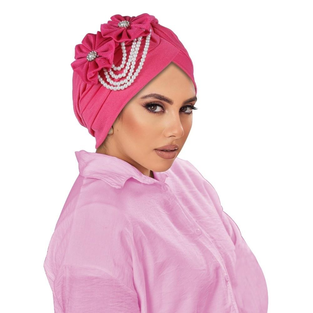 Breathable Turban Cap Flower Design Hairloss Hat Cover Hijab Hat Headscarf  Female Use горячий розовый