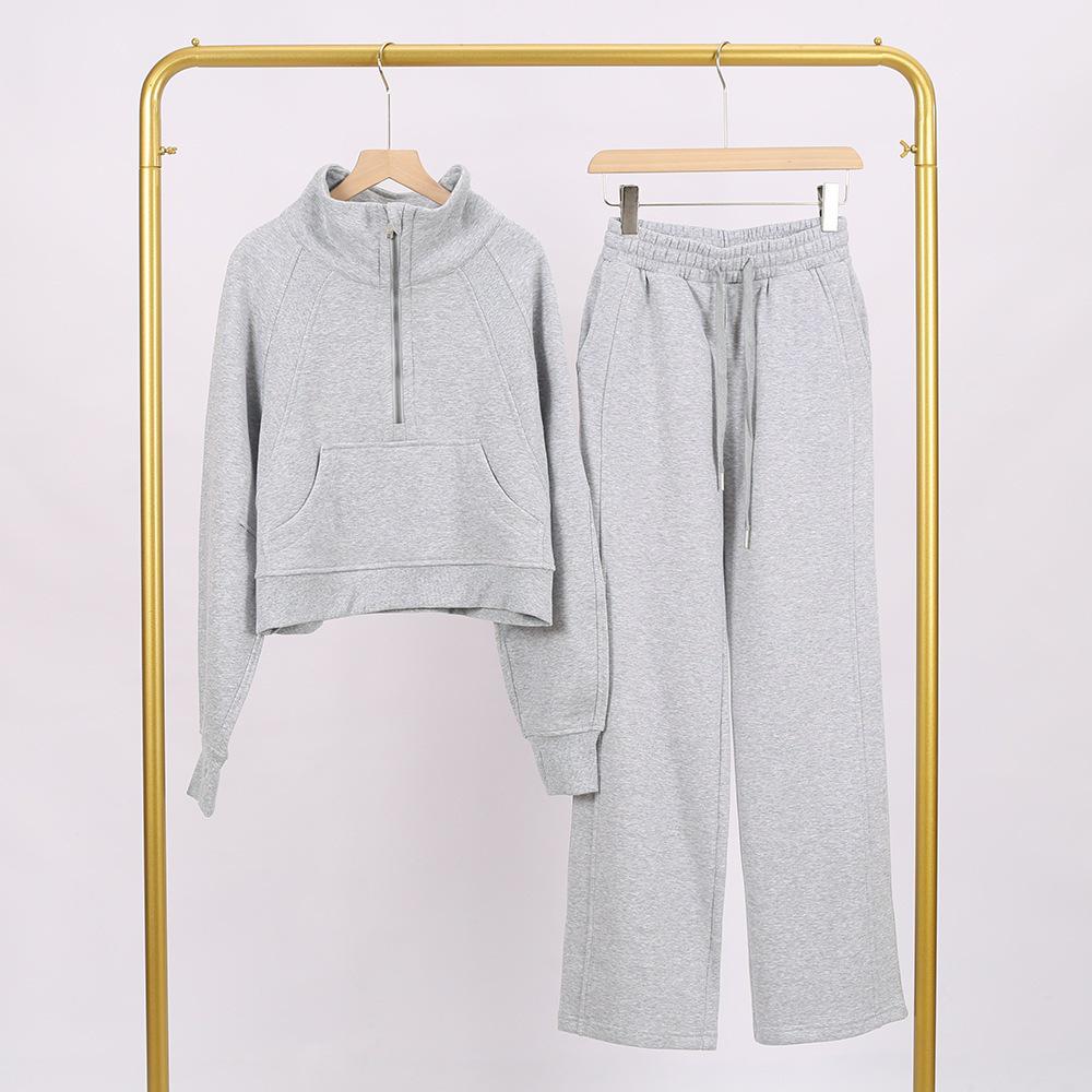 LULU Gold Label Stand Collar Half-Zip Loose Sweatshirt & Sweatpants Plush Set