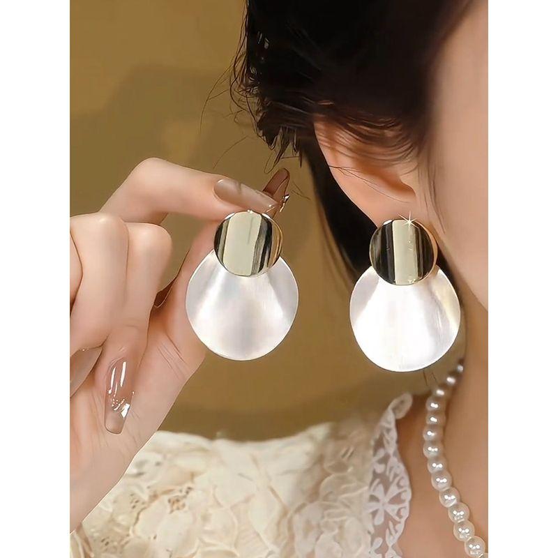 925 Silver Needle Light Luxury Exaggerated Earrings European and American Style Round Sequin Large Hoop Earrings Unique Fashion High-End Earrings