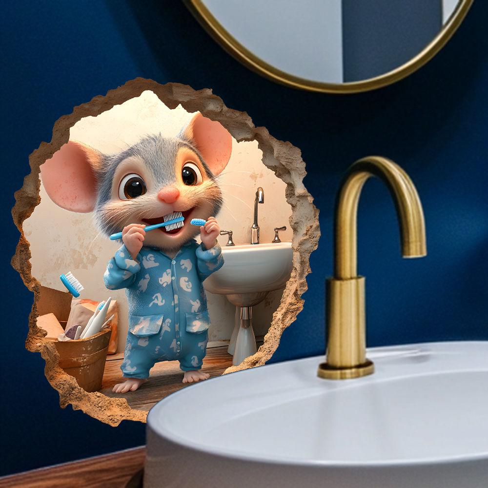 Cute Mouse Brushing His Teeth Wall Sticker Living Room Wall Edge Home Decoration For Kids Bedroom Funny Rats Decals S755