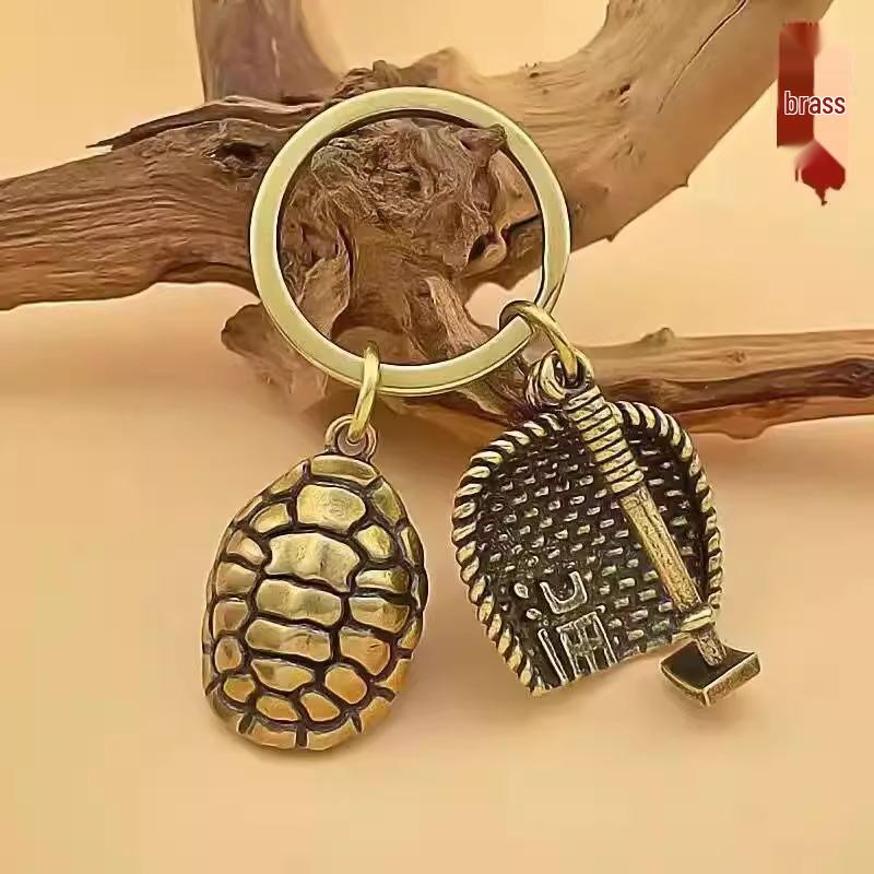 Heavenly Brass Turtle Shell Cloud Keychain Pendant - Men's Fashion Accessory In Ancient Style