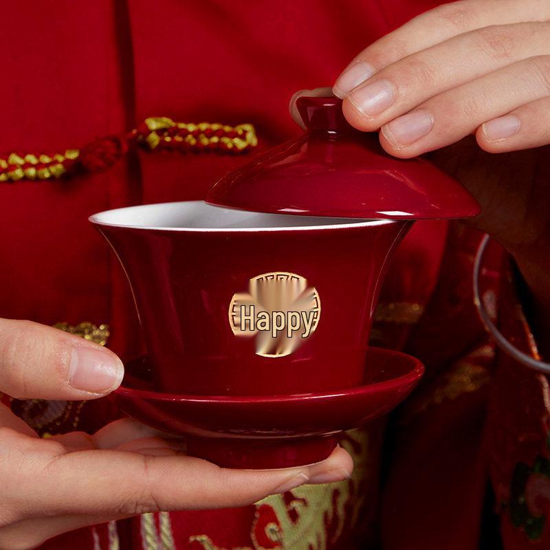 Wedding Ceremony Bowl Set: Tea Cup, Marriage Chopsticks, Toast Bowl, Bride's Dowry Utensils, Chinese Bowl, Chopsticks & Spoon Set