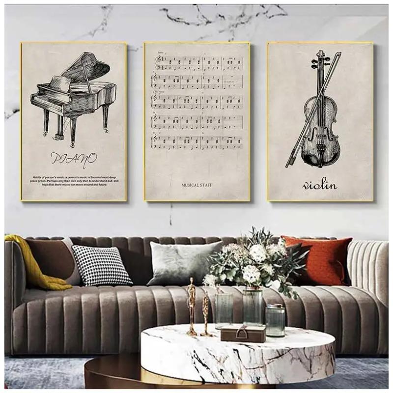Retro Violin Piano Sheet Music Nordic Posters And Prints Canvas Painting Wall Art Pictures For Living Room Home Decor