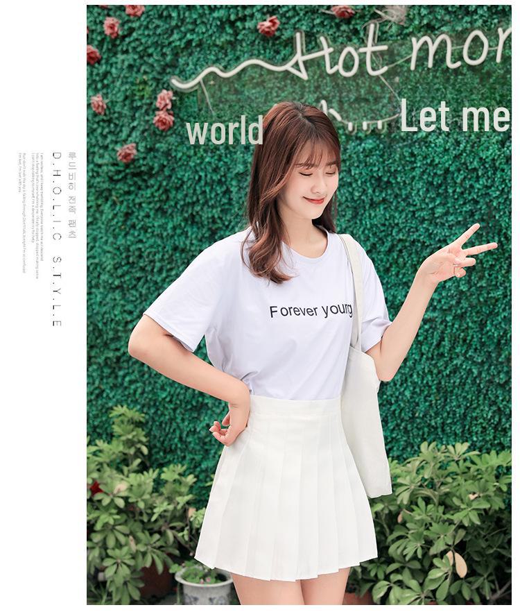 Pleated High-Waist A-Line Skirt for Women - Korean College Style, Fruit Green, Summer 2025