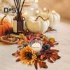 Fall Pomegranate Candle Wreath Realistic Simulated Maple Leaf Candle Garland with Sunflower Pinecone Artificial Candle Wreath Ring for Thanksgiving