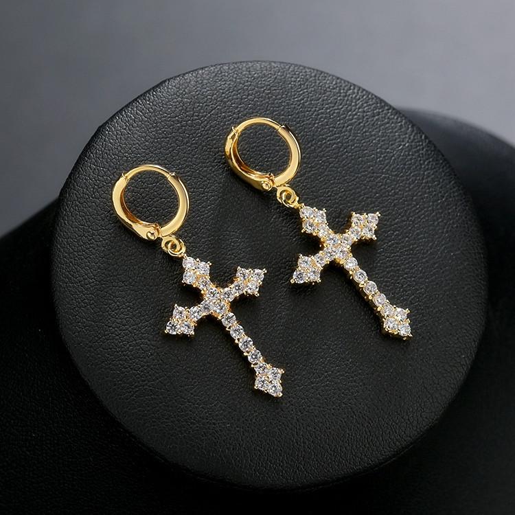 

Korean Fashion Cross Earrings with High-Quality Zircon - European & American Classic Style Dangles