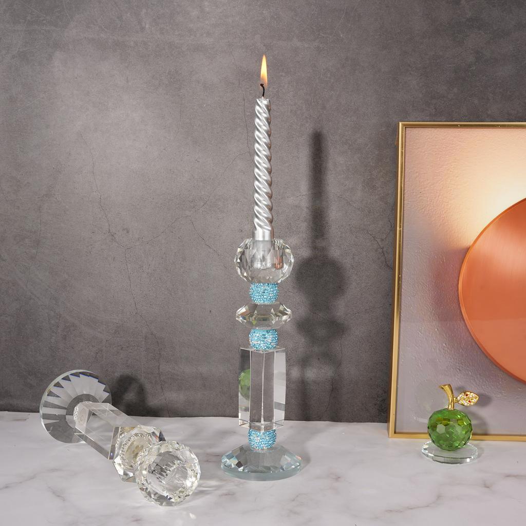 Crystal Glass Candle Holder Blue Diamond Candelabrum Transparent Candlestick Wedding Home Decoration Accessories