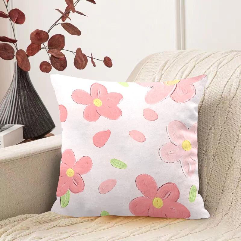 Oil Painting Water Lily Pattern Decorative Pillowcase Living Room Bedroom Square Cushion Pillowcase