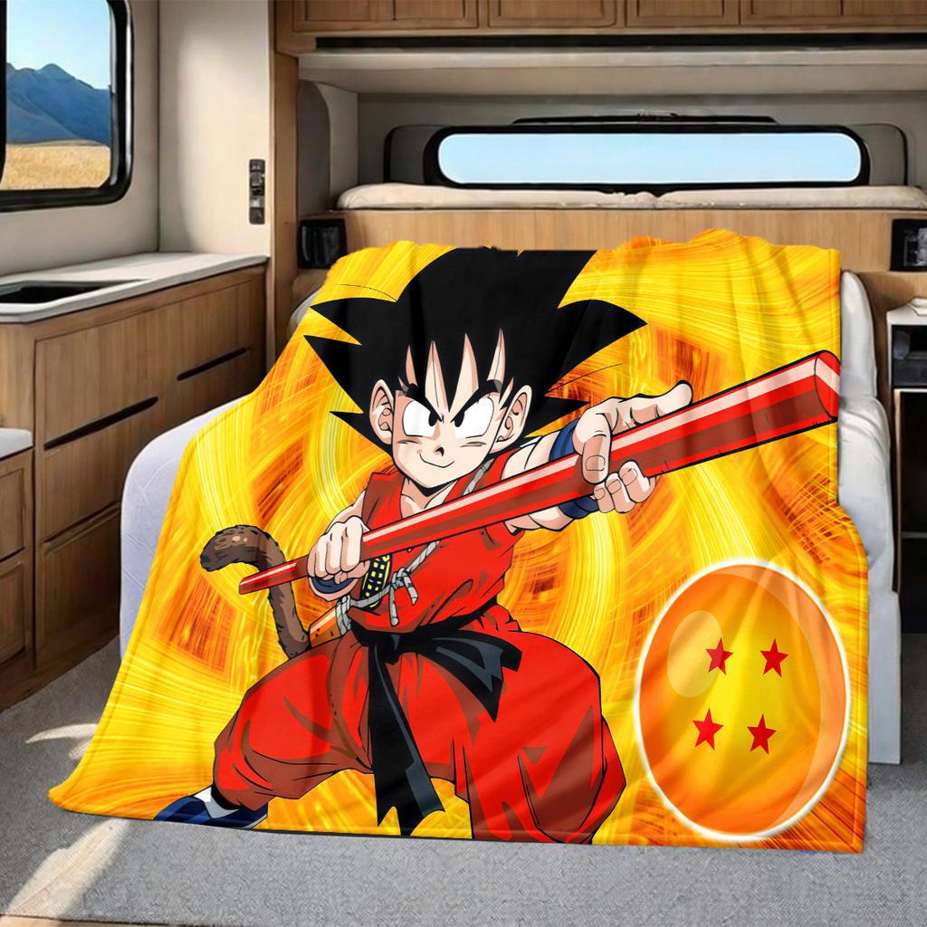 1PC Son Goku  Print Flannel Blanket, High quality All Seasons, Home Decor, Warmth and Comfort, Perfect for Christmas Gifts