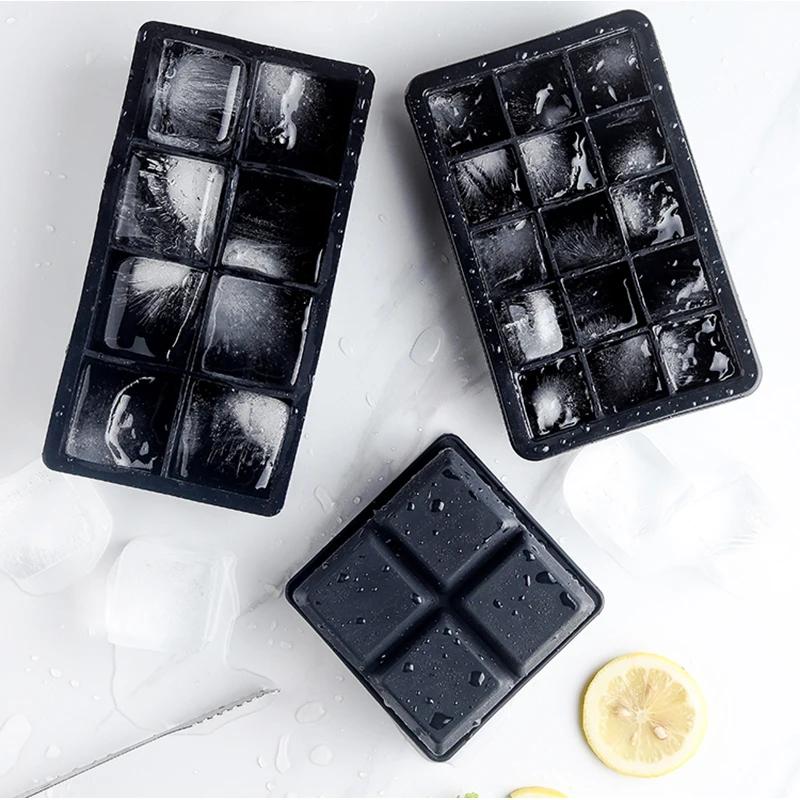 4/6/8/15Grids Silicone Ice Cube Molds Ice Molds Reusable Whiskey Ice Cube Molds Cocktail Freezer DIY Homemade Barware