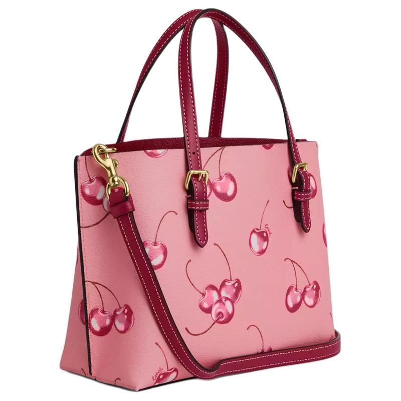 Coach Handtasche Mollie Metall-Logo Kirschmuster Beschichtetes Canvas und Glattleder Tragetasche Tragetasche Einkaufstasche Schulter Crossbody Mittel Damen Blumen