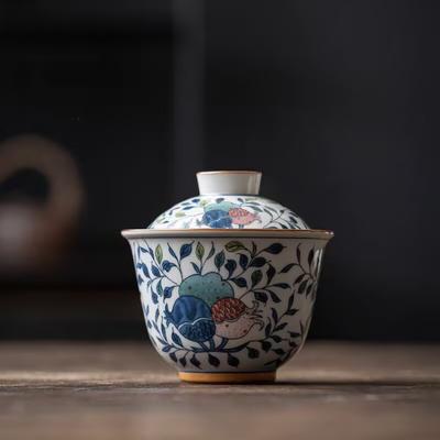 Antike Grüne Glasur Sancai Deckelschale, Teetasse, Haushalts Keramik Teeschale, Kung Fu Tee Set, Pflanzenasche, Teeschale, Teespender
