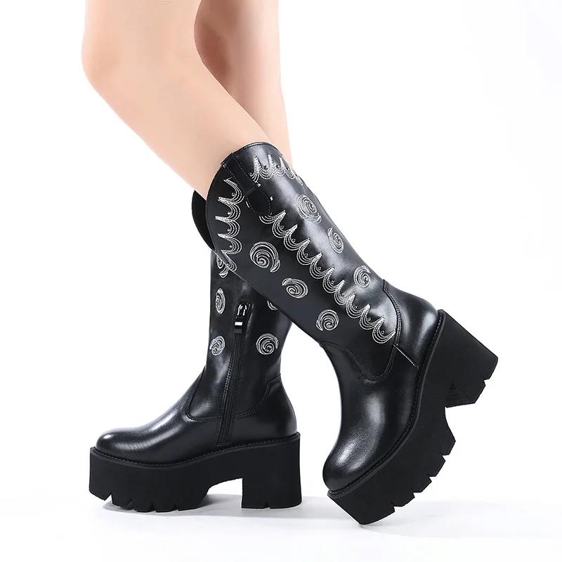 

Модные матовые черные ботфорты до колена женские платформа танкетка высокий каблук толстая подошва женские INS горячая зимняя мода элегантный дропшиппинг 35 чёрный