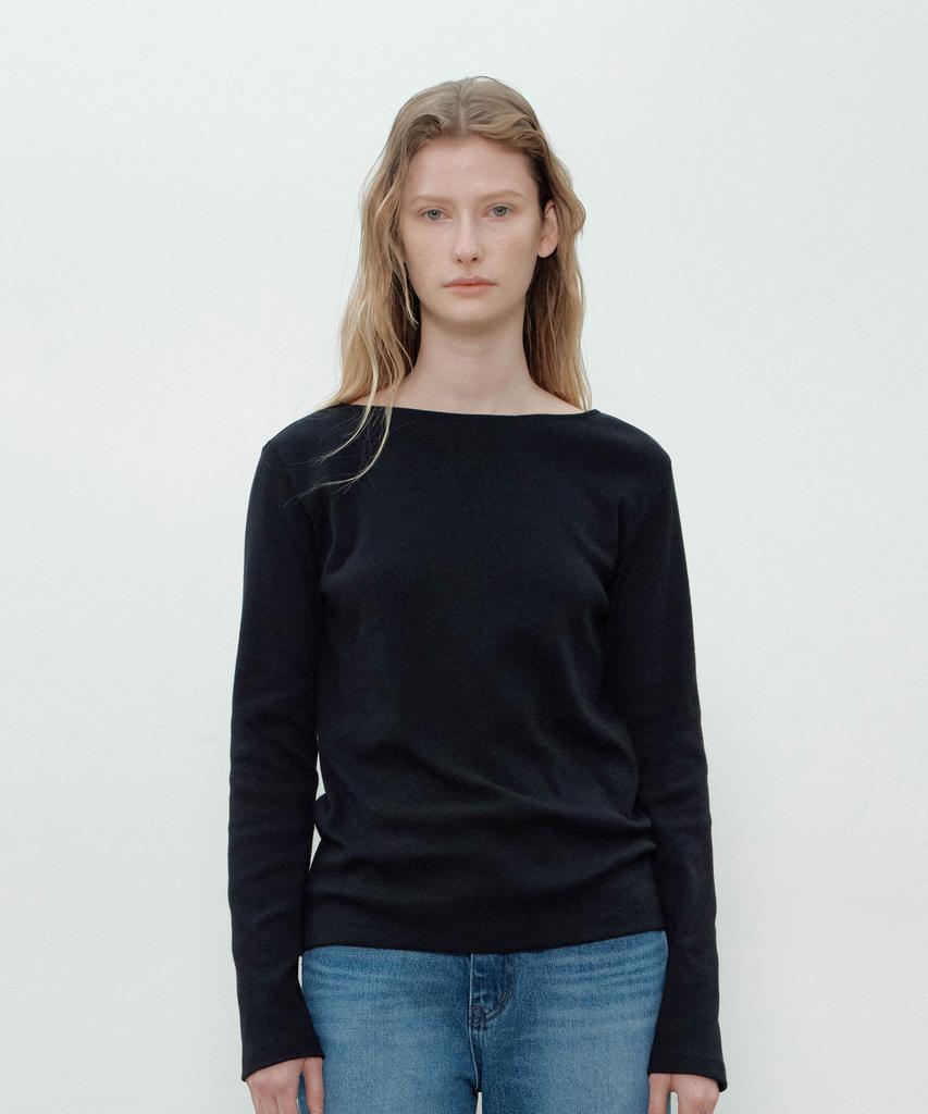 Deomago Basic Boat Neck T-Shirts (Black)