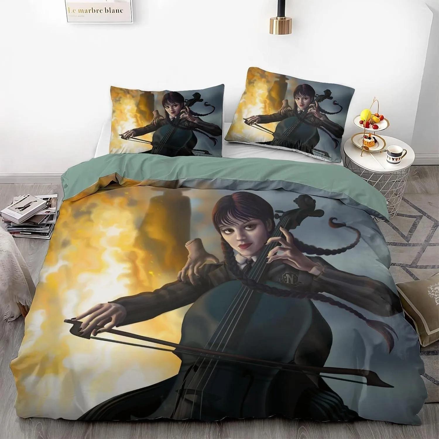 

Wednesday Cartoon Boy Bed Linen Set,Wednesday Bedding Set for Teenagers Adults Boys Duvet Cover Set Pillowcase Holiday Gift EU single(135x200cm)