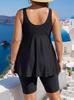 European-American Plus Size Tankini: Black Feather Print 6X Swimwear with Skirted Bottoms