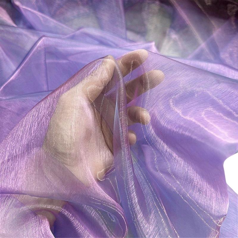 Metallic Color Organza Fabric 50x140cm Breathable Gradient Color Tulle Cloth For Wedding Dress Evening Gown Sewing Craft