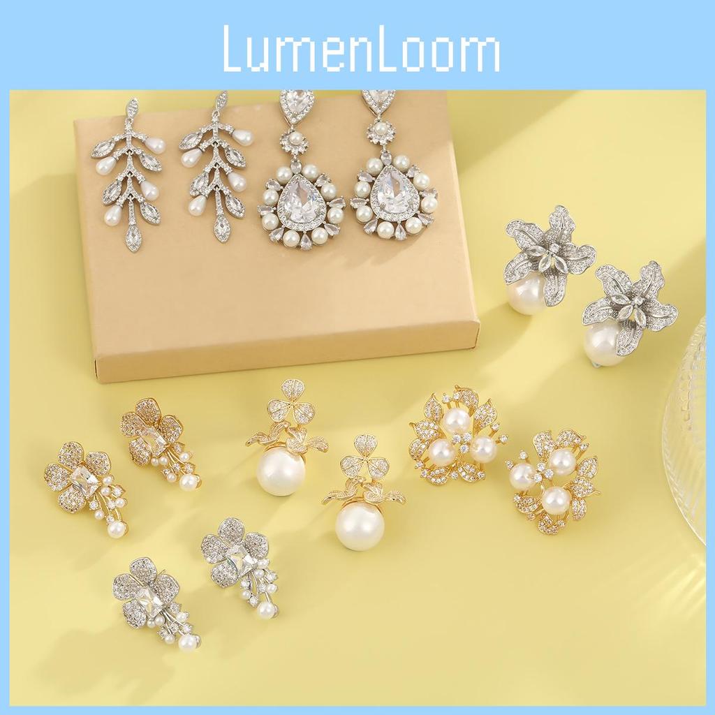 French Style Sparkling Copper Zircon Pearl Drop Earrings For Formal Events