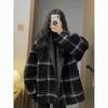Plus Size Plaid Woolen Coat Women's Autumn and Winter Fat Loose Retro Elegant Woolen Coat Ins Trendy