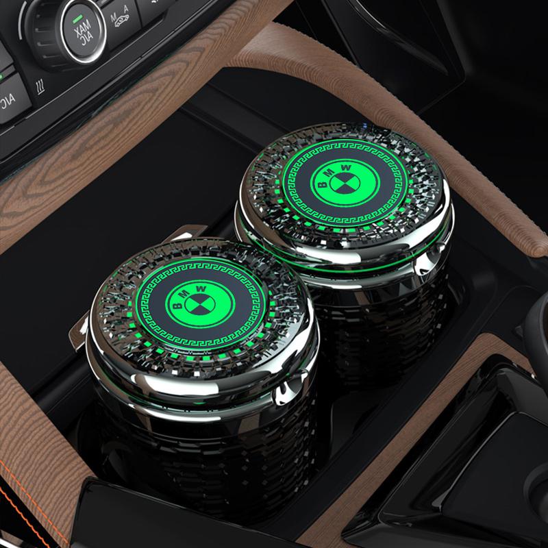 Car LED Ashtray Atmosphere Light Ashtray For BMW G30 G20 G05 G11 E87 X7 E92 X5 Car Flame Retardant Cigarette Holder Cup keychain GT9