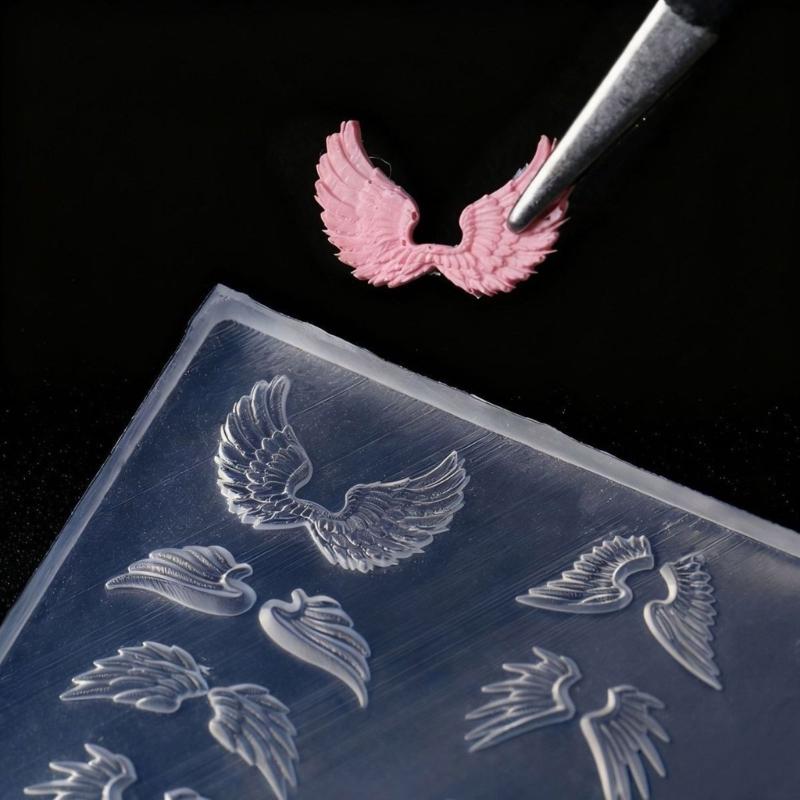 Flexible Nails Mould Wing Shape Nails Art Template Moulds Silicone Texture Suitable for Beauticians and Art Learners