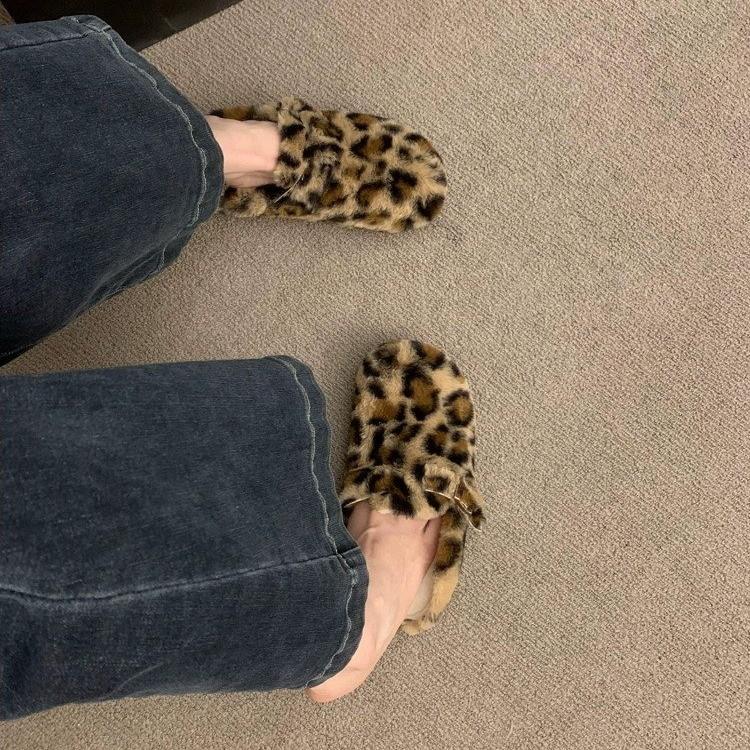 Fashion Fur Boston Clogs For Women Winter Fashion Cork Insole Warm Plush Slippers Shoes With Arch Support Cozy Home Furry Suede Mules