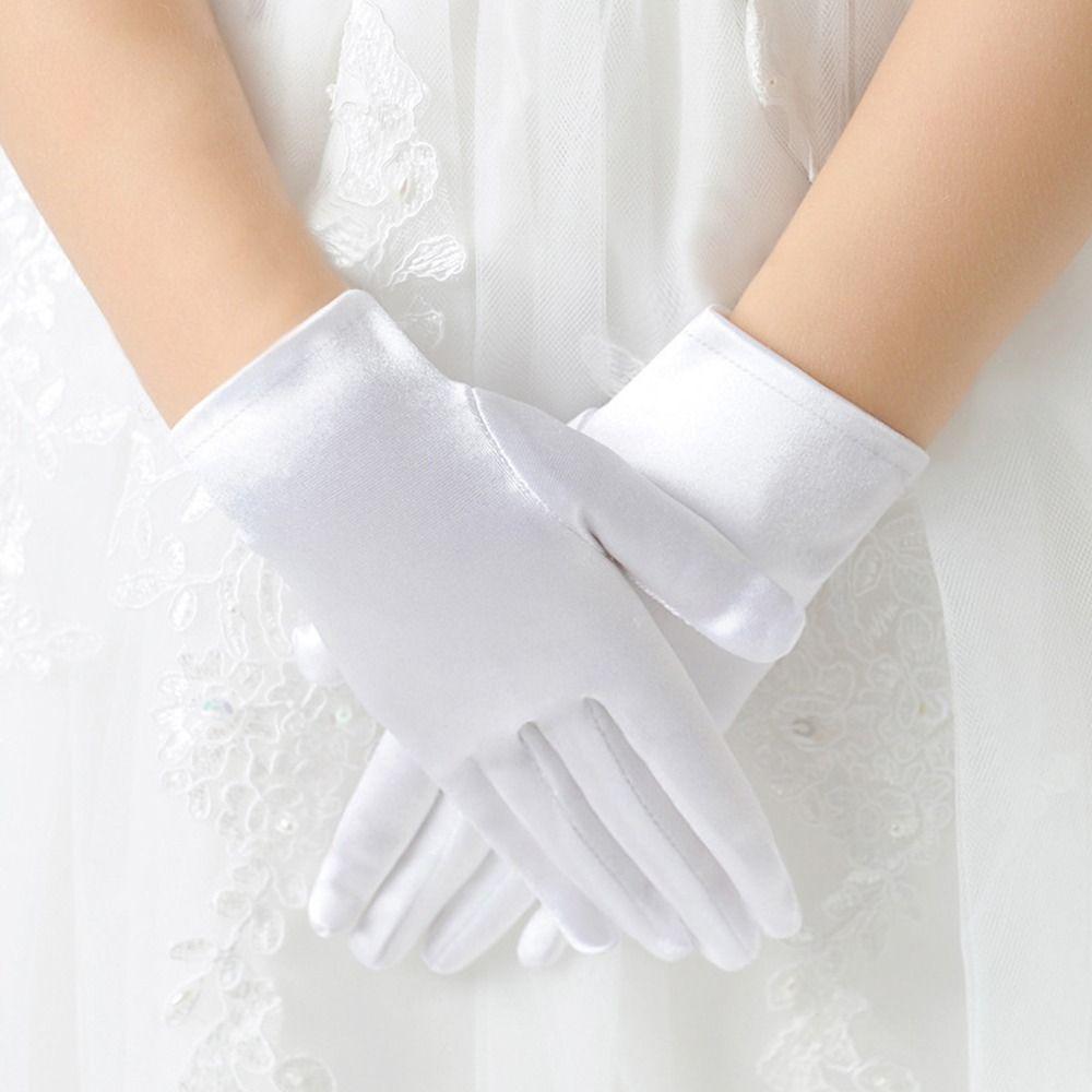 White Lace Gloves Glossy Satin Etiquette Dress Gloves Creative Children's Wedding Gloves Holiday