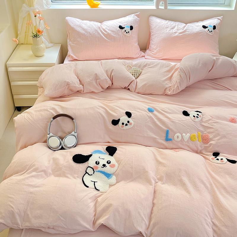Class A Ins Pure Washed Cotton Bedding Four-Piece Set Quilt Cover Quilt Cover Bed Sheet Person Student Dormitory Three-Piece Set
