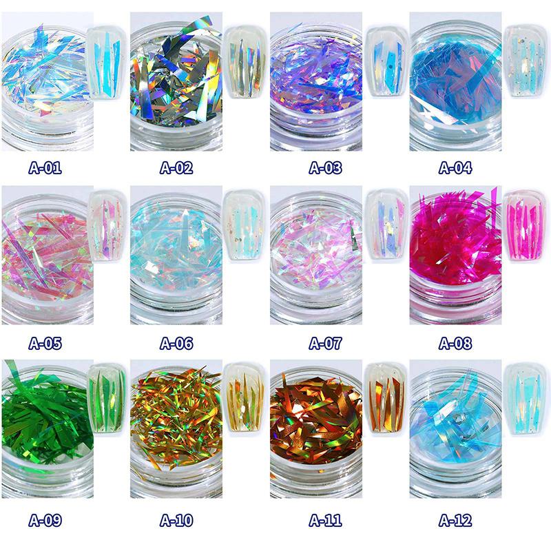 1 Caixa Papel Holográfico Irregular Vidro Quebrado Folha de Unha Aurora Decalque Gradiente Laser Flocos Adesivo Acessórios Diy Decoração de Manicure